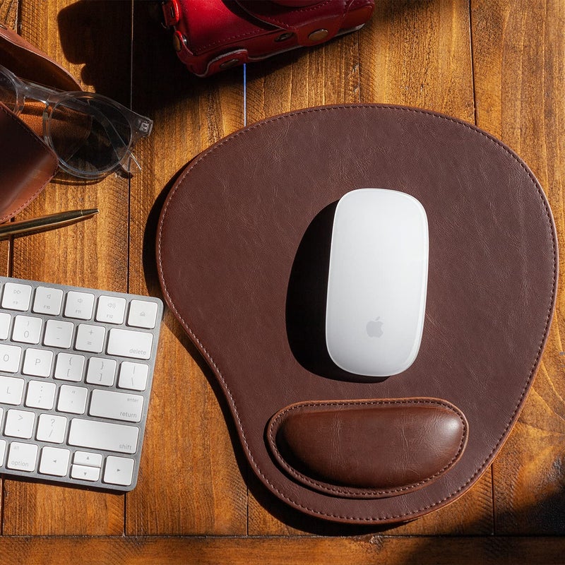 Londo PU Leather Oval Shape Non-Slip Mousepad with Wrist Rest Support, Waterproof Surface, Comfort Memory Foam, Light Ergonomic Design Mouse Pad for Laptop, Desktop - Image 5